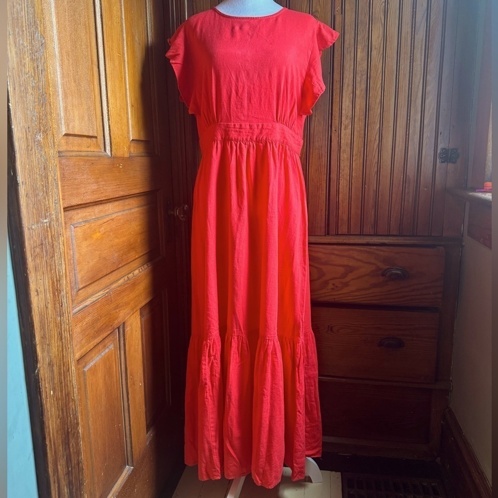 For Cynthia Linen/Viscose Blend Size Medium Red Maxi Dress